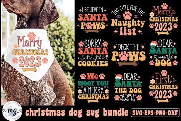Retro Christmas Dog Bandana SVG Bundle